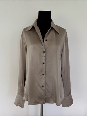 Silky Taupe Button-Down Blouse